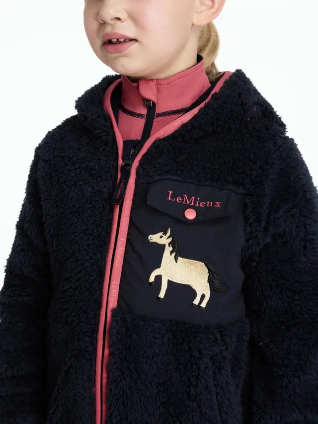 LeMieux Mini Teagan Dream Fleece - Navy Kids Horse Riding Jacket Cozy Teddy Fleece with Embroidered Horse