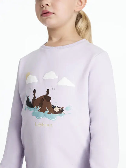 LEMIEUX MINI POPPY LILAC Long Sleeve Top for Girls - Equestrian Clothing with Rolling Pony Graphic