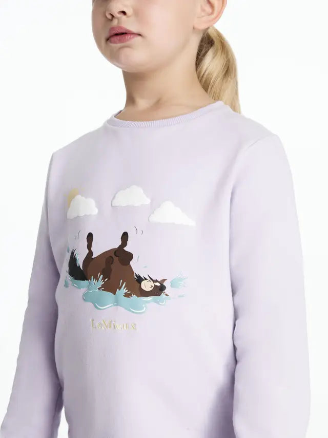 LEMIEUX MINI POPPY LILAC Long Sleeve Top for Girls - Equestrian Clothing with Rolling Pony Graphic