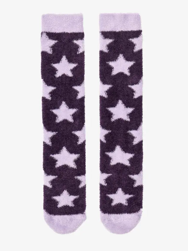 LeMieux Sasha Star Juniper Fluffy Socks: Knee-High Winter Warmth with Cute Star Pattern, Purple Socks