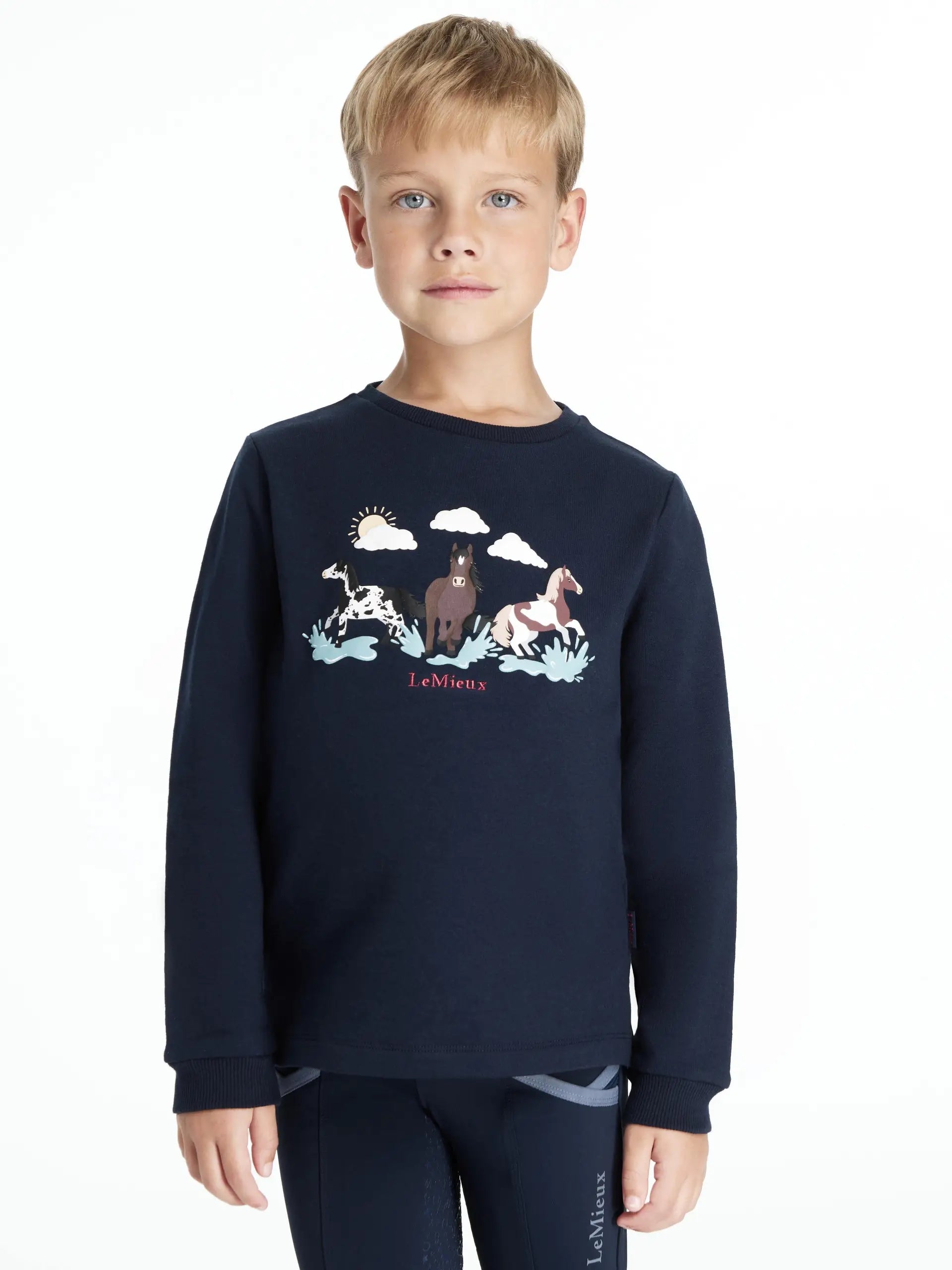 Lemieux Mini Poppy Navy Long Sleeve Top - Boy's Pony Graphic Shirt Equiflair