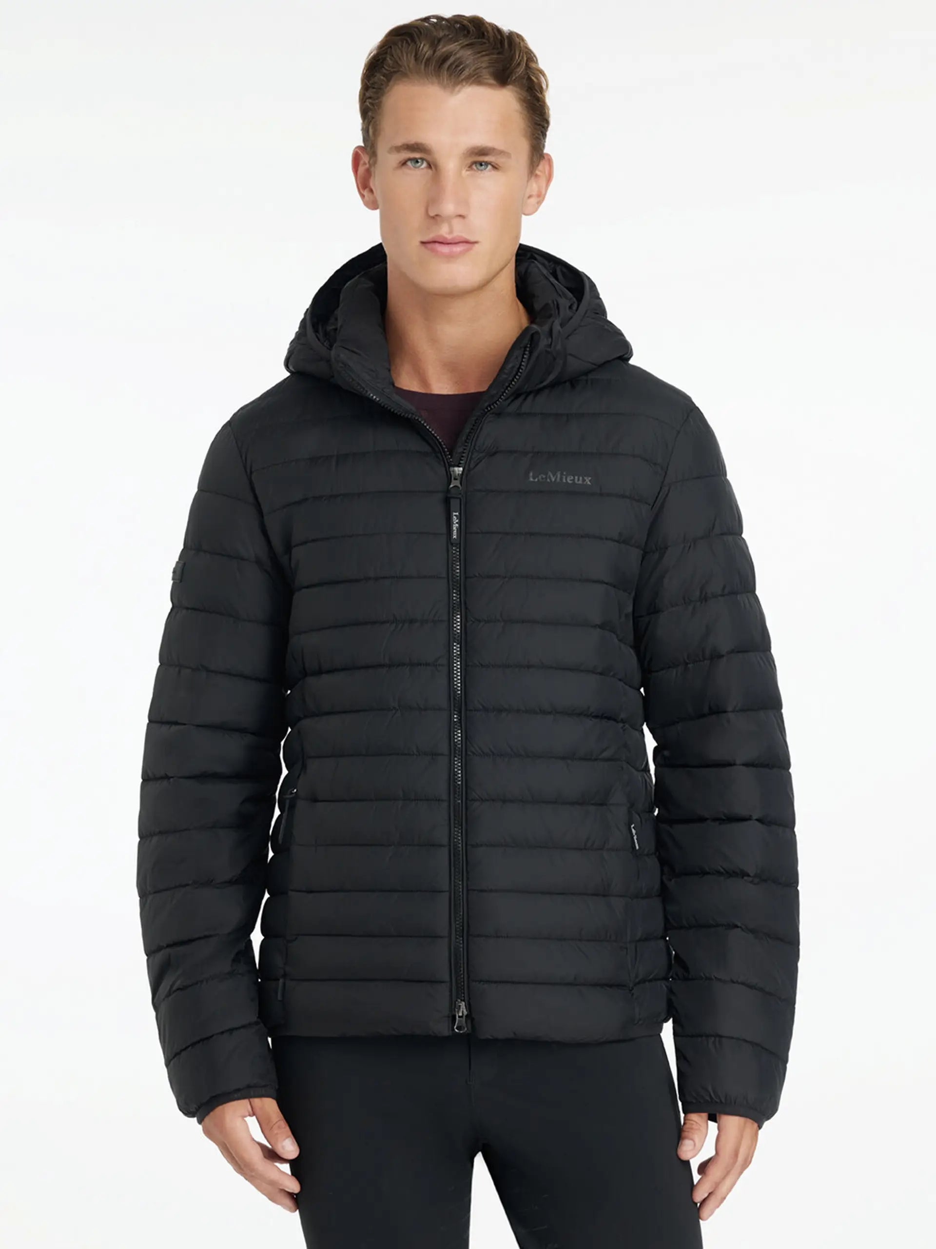LeMieux Mens Hooded Puffer Jacket - Black - Stylish & Water-Resistant. Lightweight & Versatile Equestrian Clothing for Men