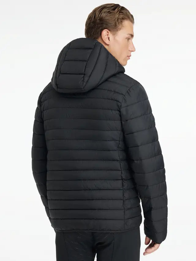 Lemieux Men's Black Hooded Puffer Jacket - Water-Resistant, Detachable Hood, Ideal for Riding