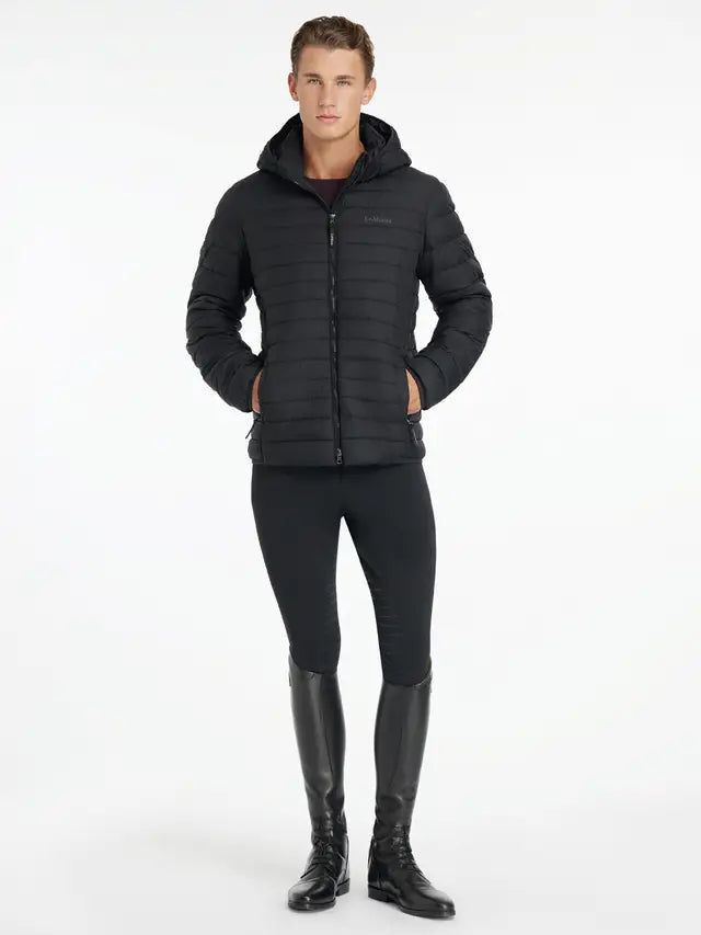 LeMieux Mens Hooded Puffer Jacket in Black - Water Resistant Riding Coat