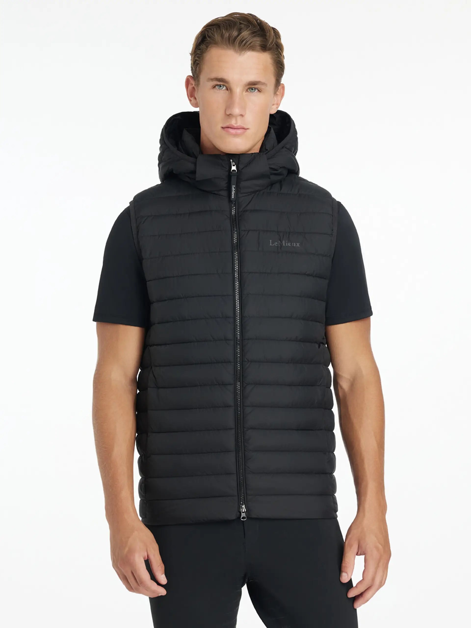 LeMieux Men's Hooded Puffer Vest Black - Water-Resistant Gilet by Equiflair