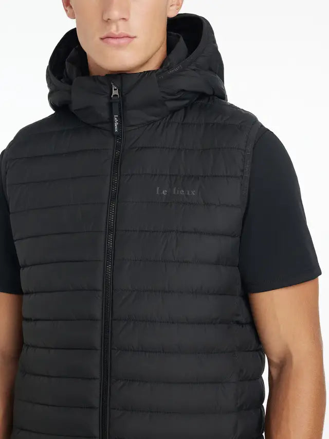 LeMieux Mens Hooded Puffer Gilet Black - Water Resistant Lightweight Vest