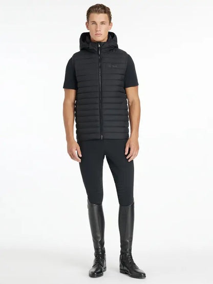 LEMIEUX Mens Hooded Puffer Gilet Black: Water-Resistant Equestrian Riding Vest for Men - Stylish & Functional!