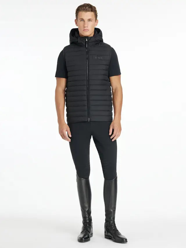 LEMIEUX Mens Hooded Puffer Gilet Black: Water-Resistant Equestrian Riding Vest for Men - Stylish & Functional!