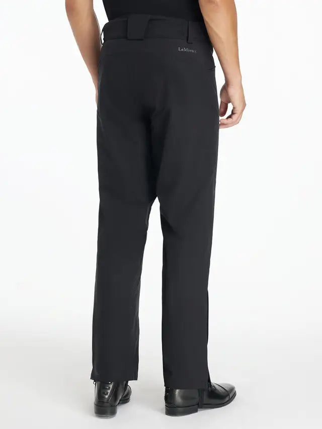 LEMIEUX Mens Stormwear Waterproof Trousers Black, rear view. Equestrian riding pants with fleece lining and durable fabric.