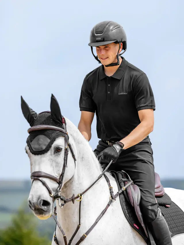 LeMieux Classique Polo Shirt in Black for Equestrian Man on Horseback - Stylish Riding Apparel