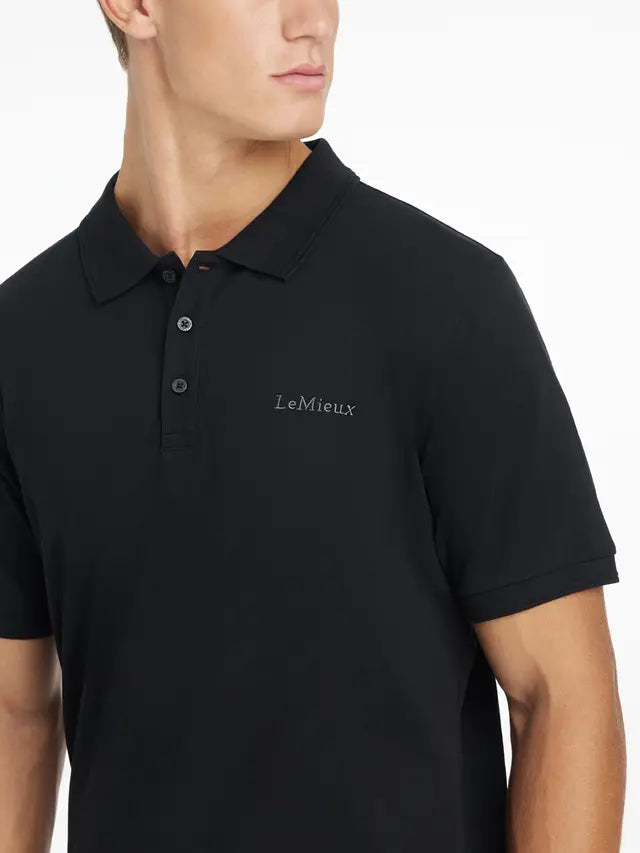 LeMieux Mens Classique Black Polo Shirt - Cotton Pique, Embroidered Logo