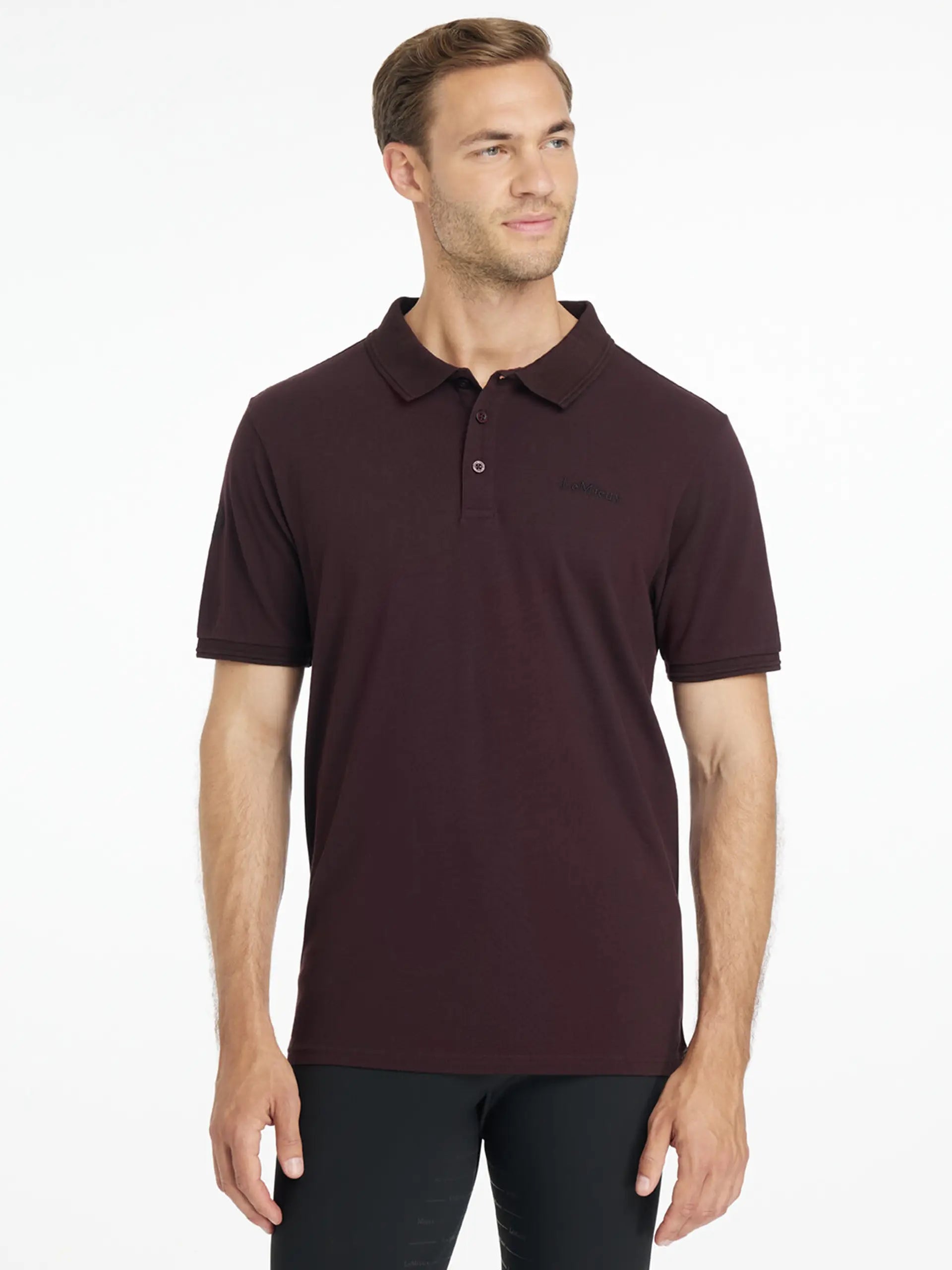 Lemieux Men's Classique Polo Shirt in Damson: Cotton pique polo shirt with embroidered logo & smart event vent hem.