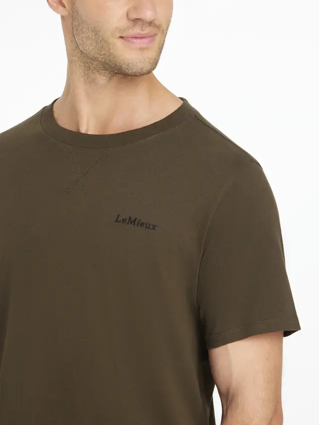 LeMieux Men's Alpine T-Shirt: Olive Green Cotton Tee with Logo - Casual Menswear