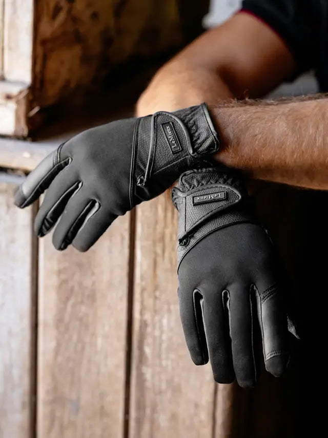 LeMieux Black Hybrid Riding Gloves - Winter Equestrian Warmth, Fleece Lined, Close Contact Grip