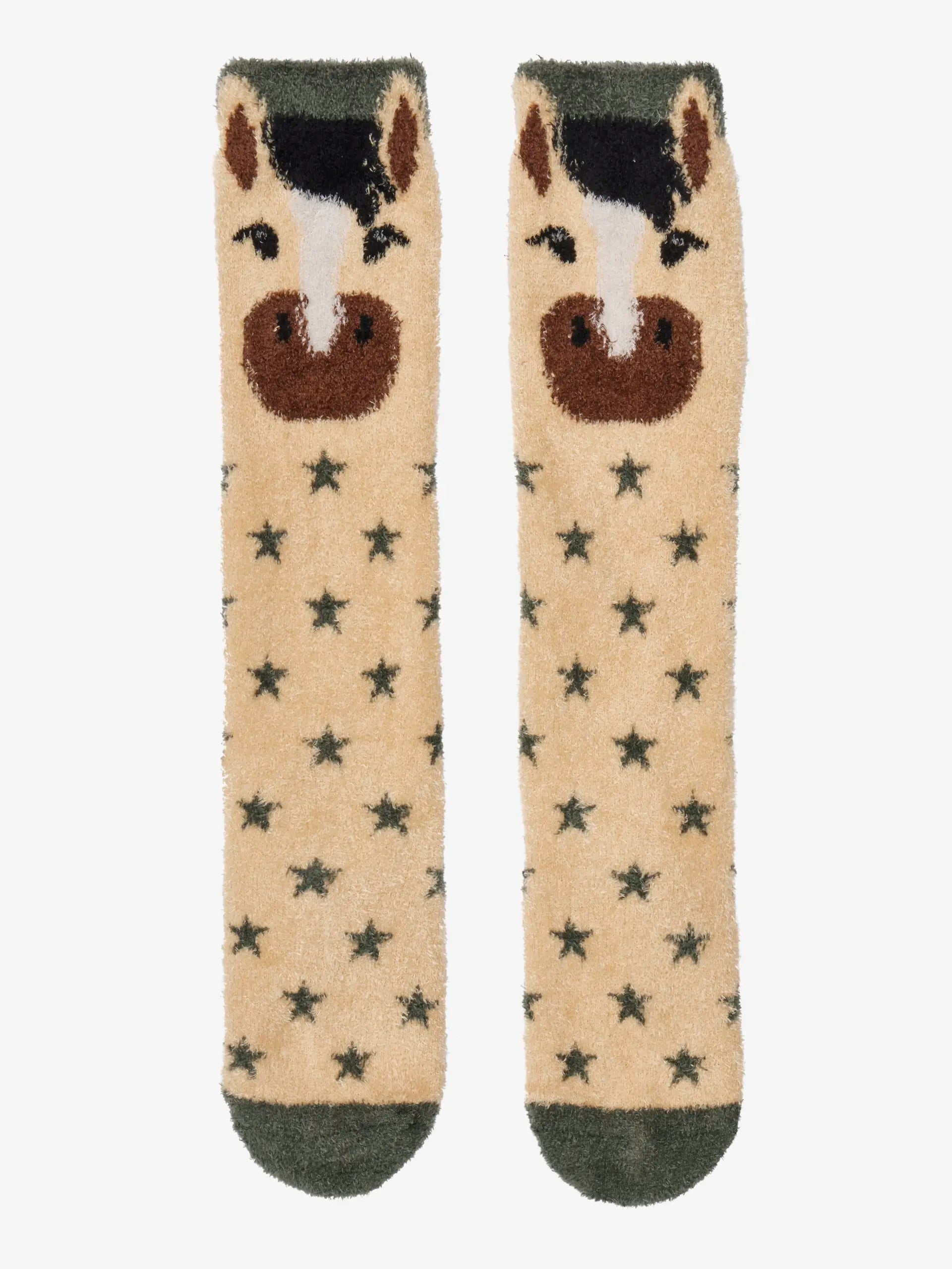Lemieux Fluffy Character Socks Dream: Beige Horse Socks with Stars - Cozy Kids' Socks for Equestrian Lovers