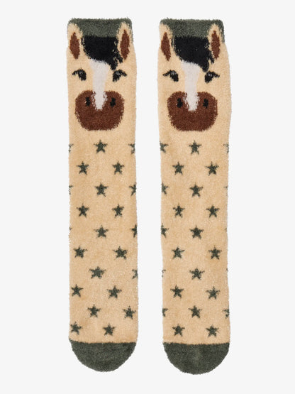 Lemieux Fluffy Character Socks Dream: Beige Horse Socks with Stars - Cozy Kids' Socks for Equestrian Lovers