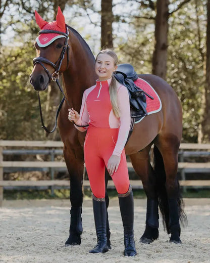 LeMieux Harlow Fly Hood Coral Crush: Equestrian Horse Ear Net, LeMieux x Harlow Collaboration
