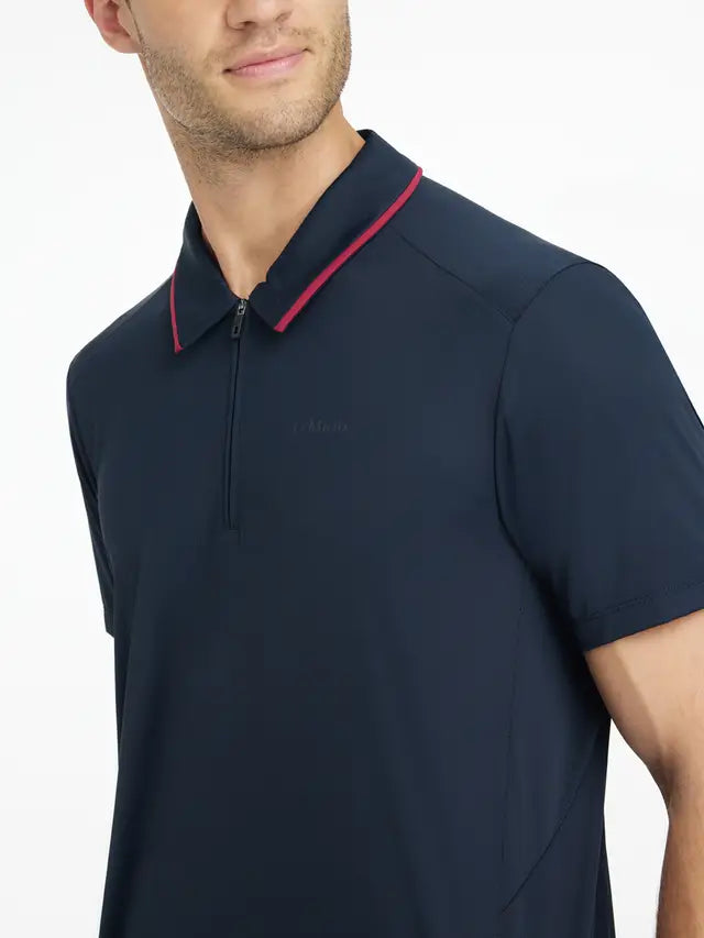 LeMieux Mens Performance Polo - Navy Blue Polo Shirt with Zip Neck & Moisture Wicking Fabric