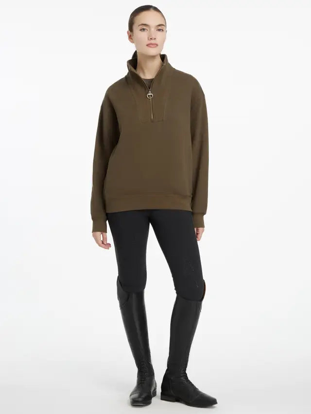 LeMieux Keira Quarter Zip Sweater - Alpine Green. Equestrian Women's Top, Riding Apparel
