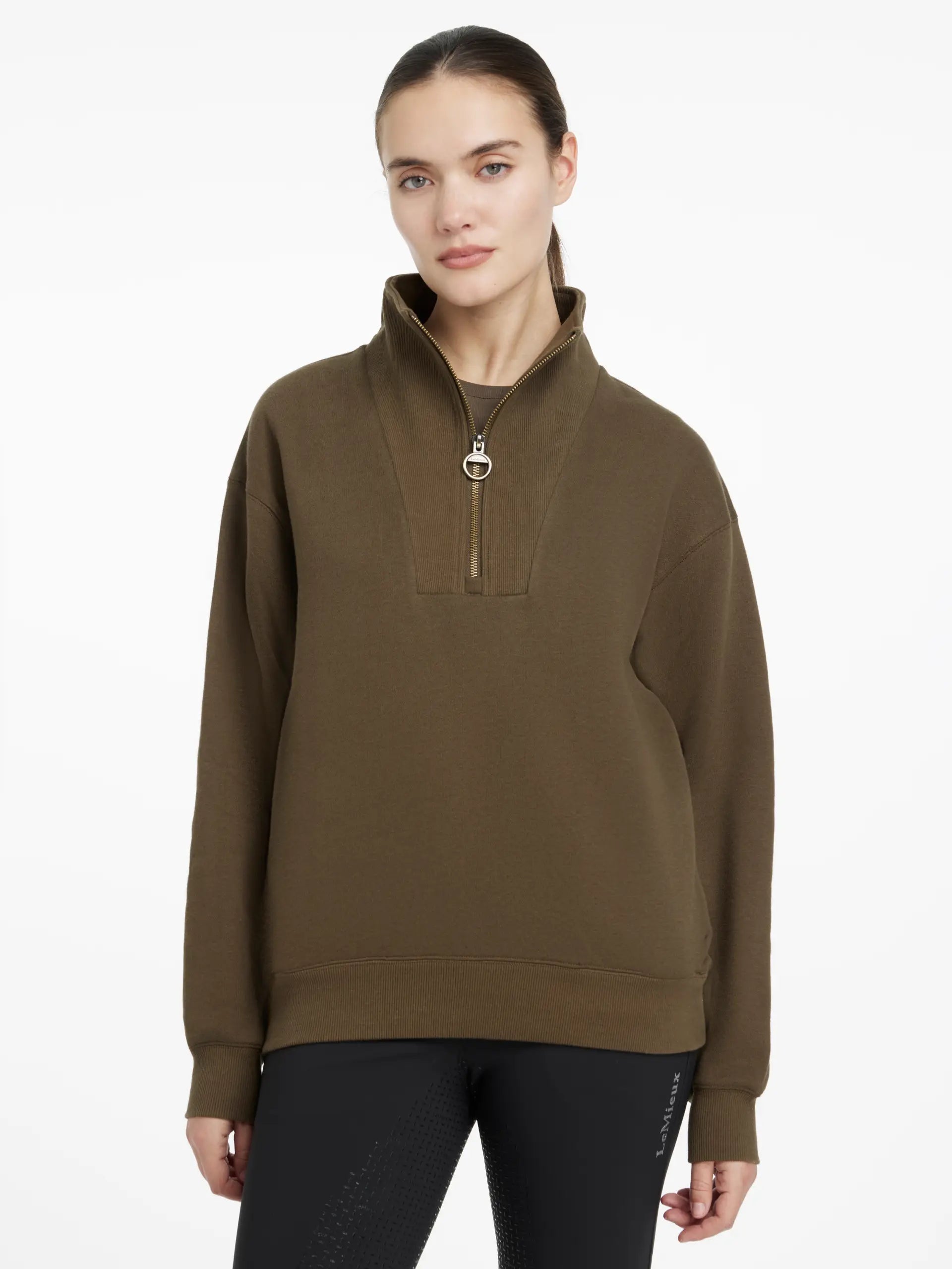 LeMieux Keira Quarter Neck Sweat Alpine - Women's Sweater, Quarter Zip, Alpine Green, Ribbed Trim, Casual Style