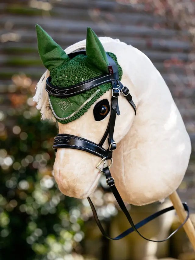 LEMIEUX Hobby Horse Fly Hood Hunter Green | Toy Horse Accessory | Crochet Design, Suede Ears | Equiflair