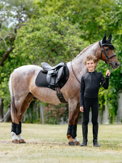 LEMIEUX MINI SUEDE CLOSE CONTACT SQUARE BLACK saddle pad on pony, child rider, Equiflair equestrian