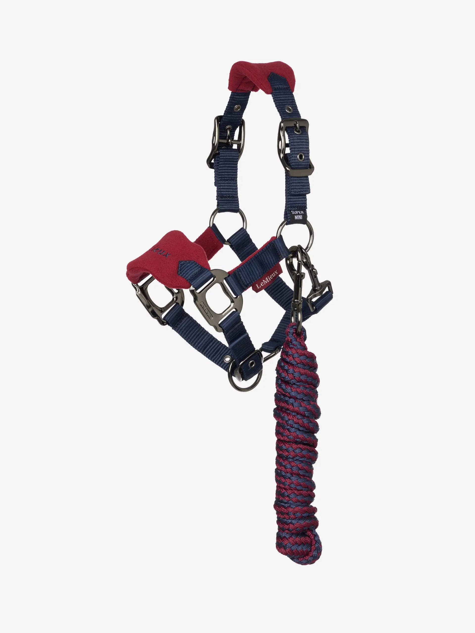 LEMIEUX MINI VOGUE Pony Headcollar & Leadrope Set - Burgundy. Comfortable & Adjustable Headcollar for Small Ponies.