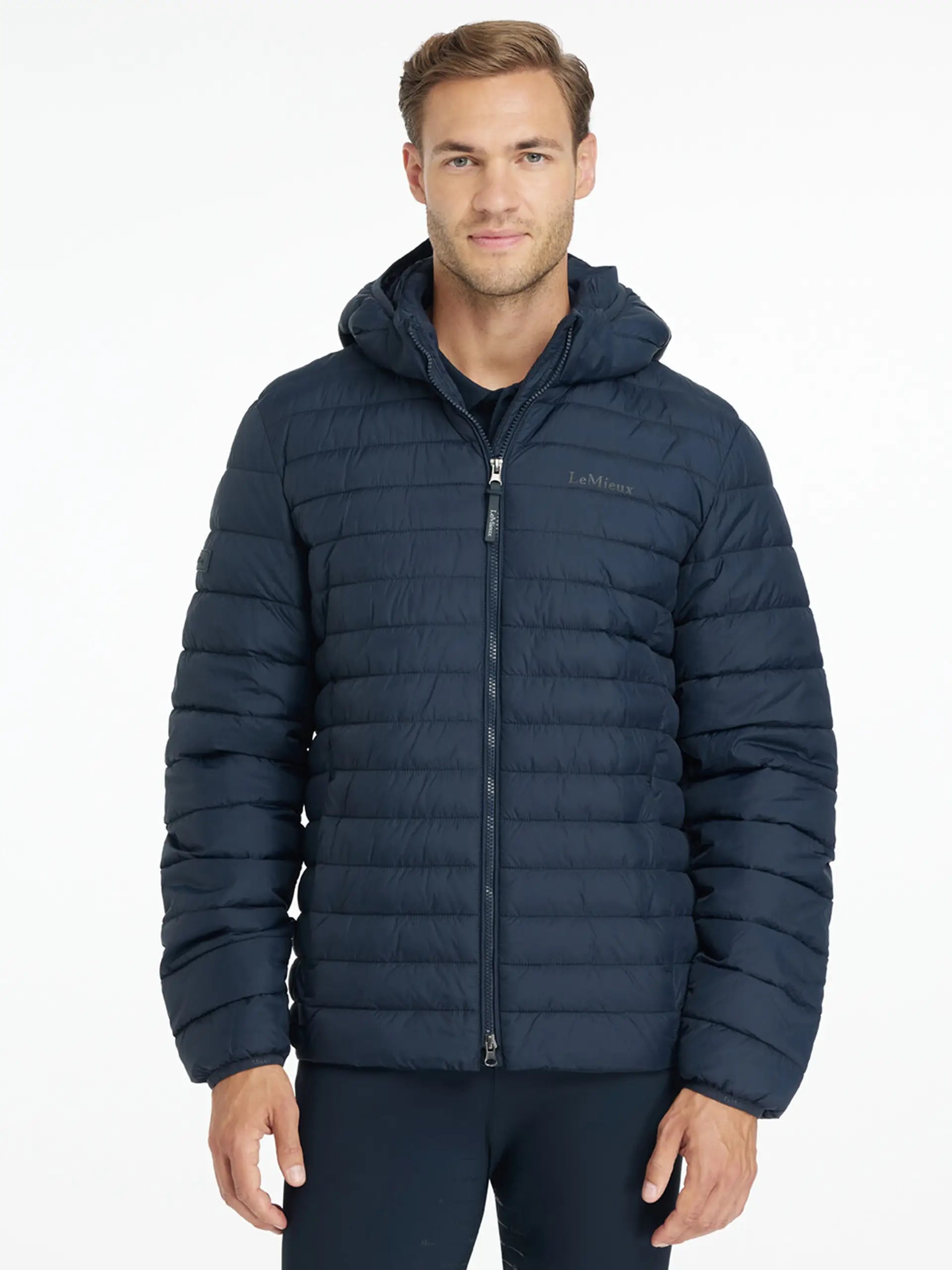LeMieux Mens Navy Hooded Puffer Jacket - Water-Resistant Insulated Coat for Riding - Equiflair