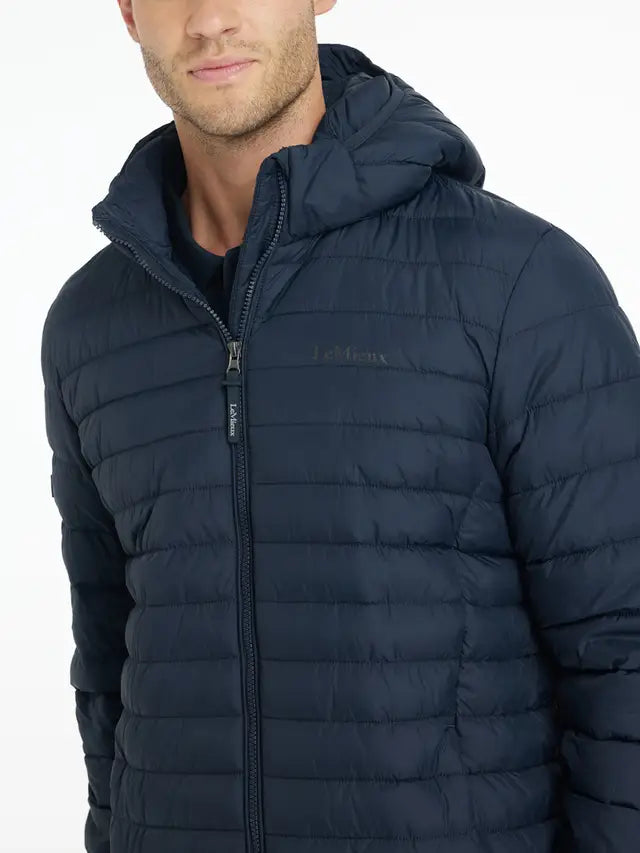 LeMieux Men's Navy Hooded Puffer Jacket - Water Resistant, Lightweight, Stylish Outerwear