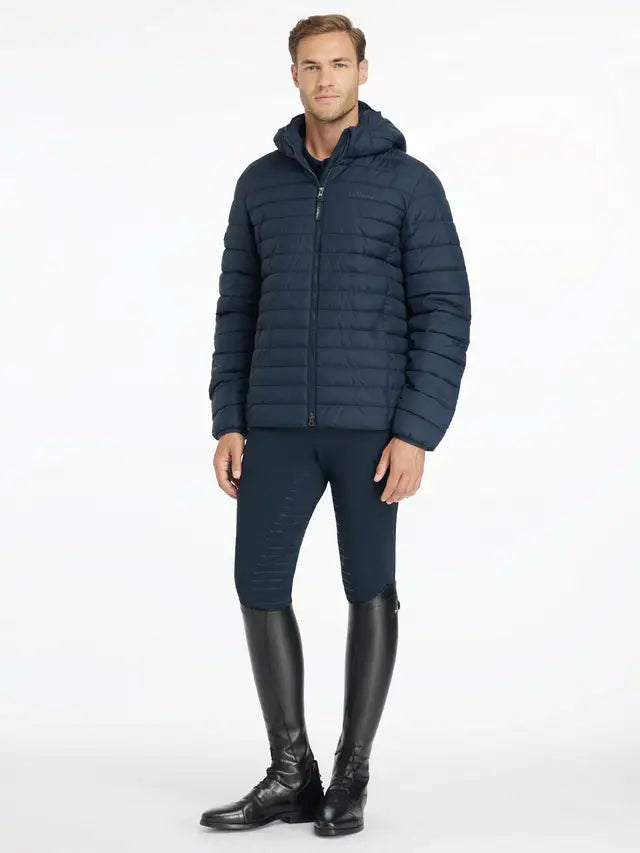 LeMieux Men's Navy Hooded Puffer Jacket: Water-Resistant, Stylish Equestrian Riding Gear for Men