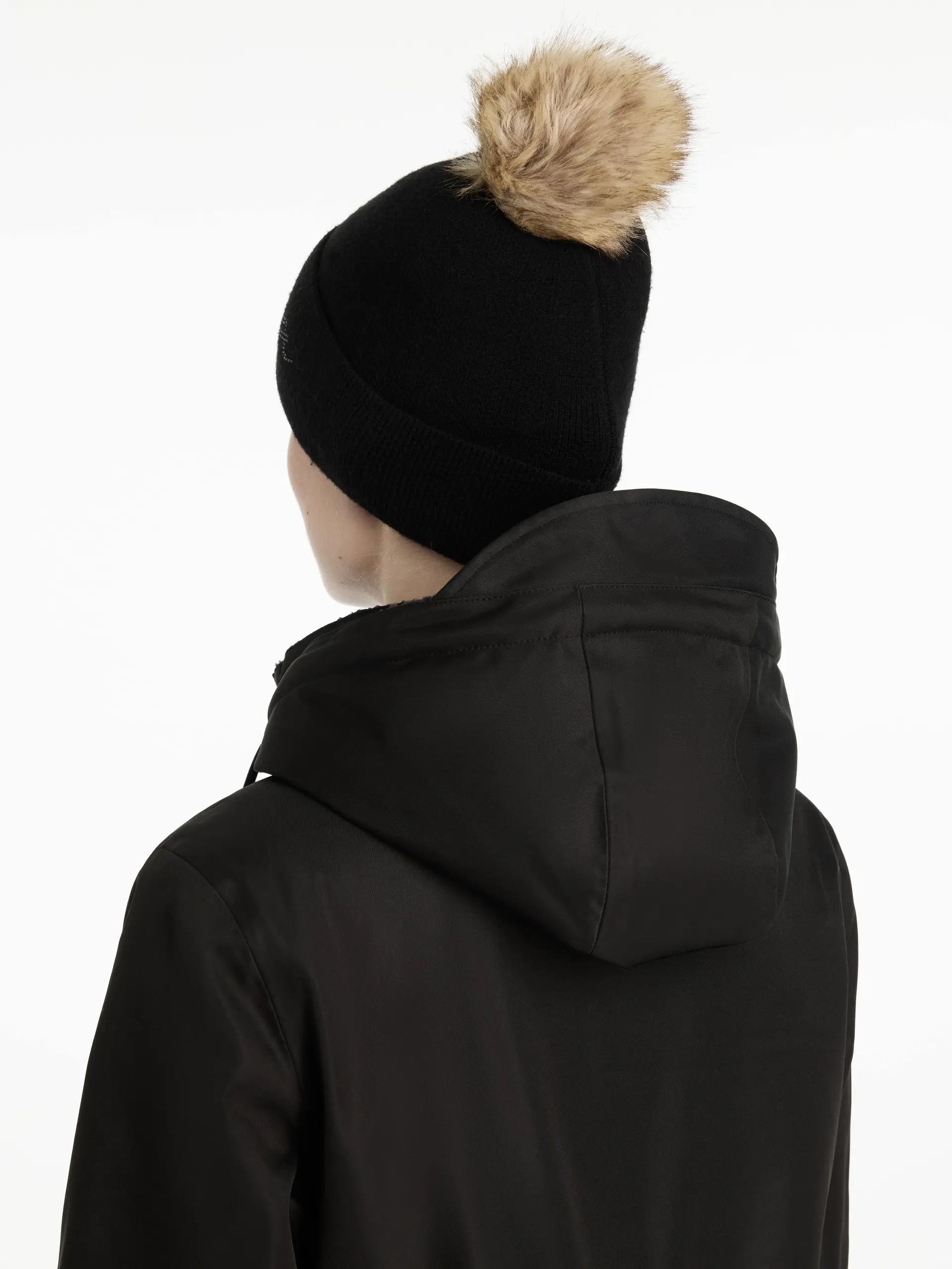 LeMieux Sparkle Beanie Black: Winter Hat with Fur Pom, Rib Knit Sparkle Headband