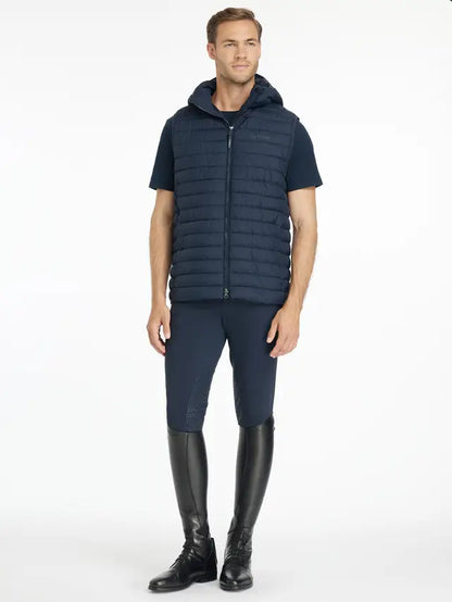 LeMieux Mens Hooded Puffer Gilet Navy Equestrian Vest - Equiflair - Water Resistant, Insulated, Riding Apparel