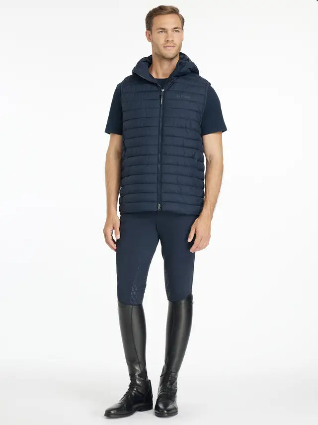 LeMieux Mens Hooded Puffer Gilet Navy Equestrian Vest - Equiflair - Water Resistant, Insulated, Riding Apparel