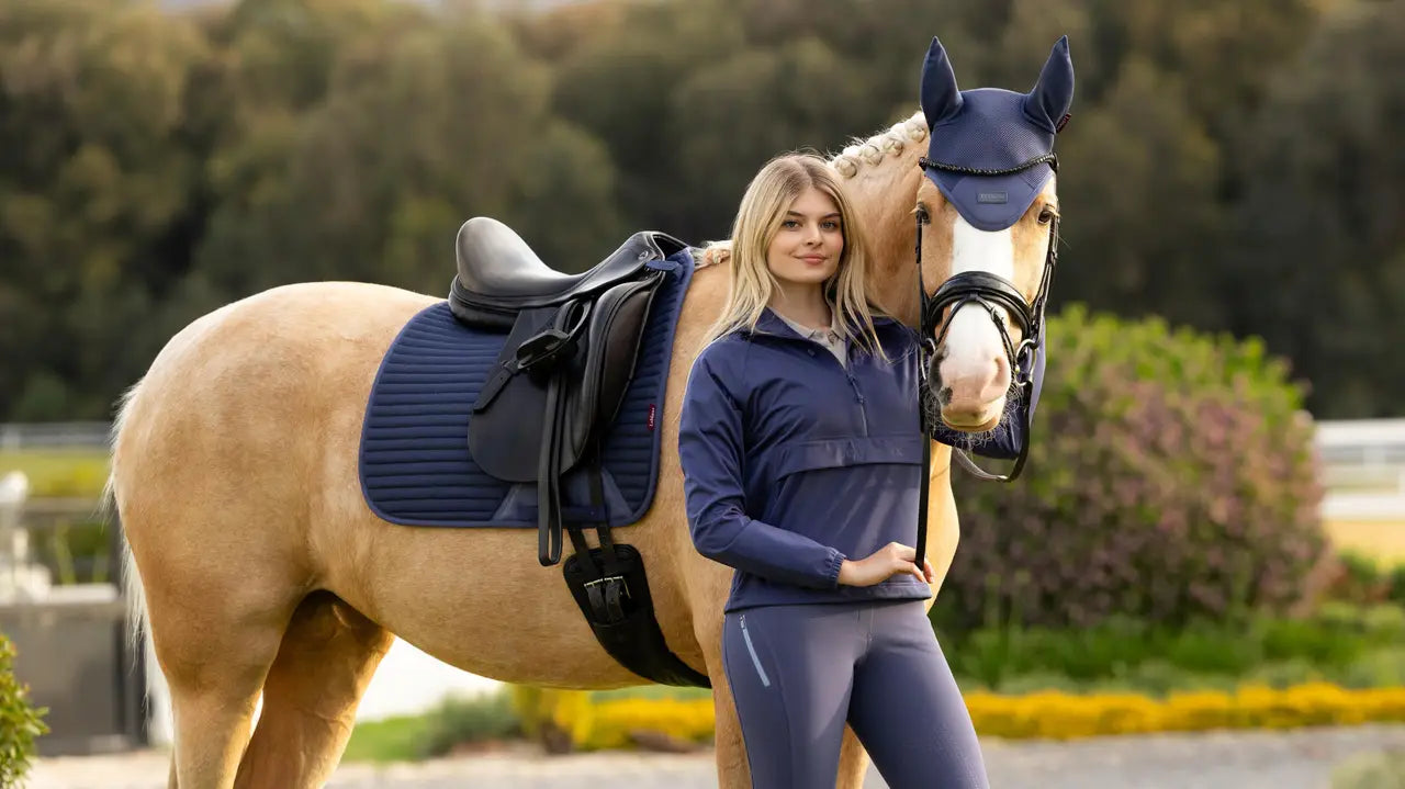 LeMieux Shadow dressage saddle pad on horse breathable mesh detail