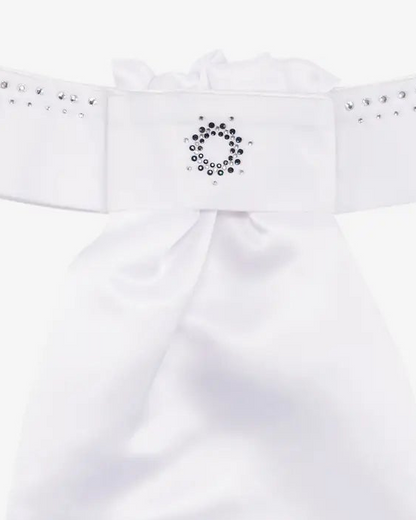 LeMieux Brilliance Stock in white/navy with elegant rhinestone embellishments for equestrian competitions.