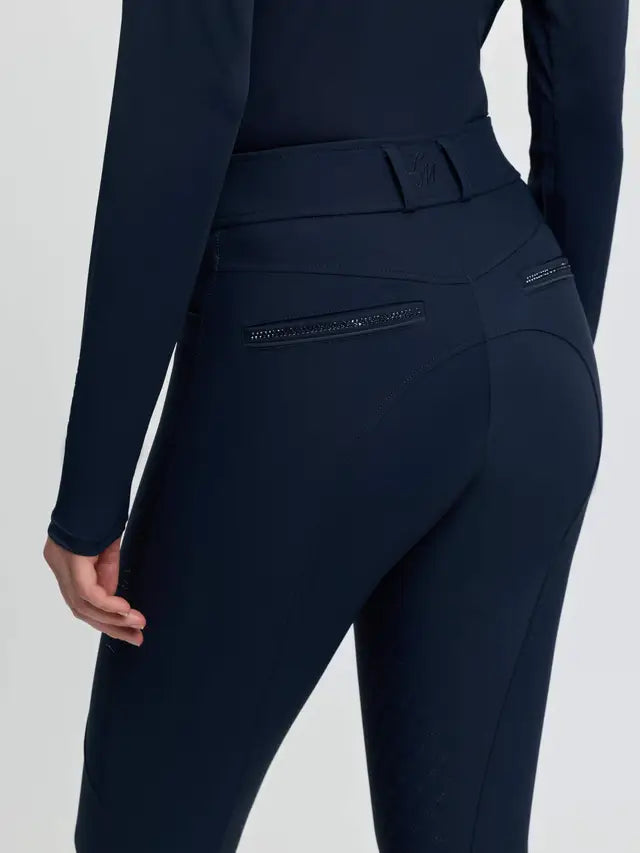 LeMieux Brilliance Navy Knee Grip Breeches with sparkle detail