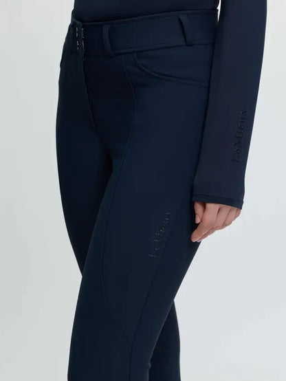 LeMieux Brilliance Navy Knee Grip Breeches - Equestrian riding tights with subtle sparkle detail.