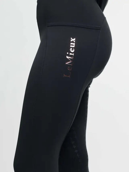 LeMieux Young Rider Sparkle Black Riding Leggings with Rose Gold Logo Pocket