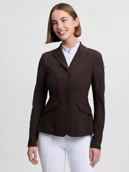LeMieux Brilliance Diana Ladies Show Jacket Espresso with rhinestone trim and perforated mesh panels