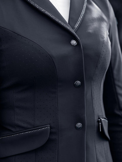 LeMieux Brilliance Diana Navy Ladies Show Jacket with LM monogram buttons and rhinestone details.