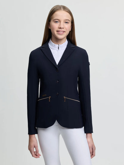 LeMieux Brilliance Junior Pro Show Jacket Navy - Sparkling equestrian riding jacket for young riders.