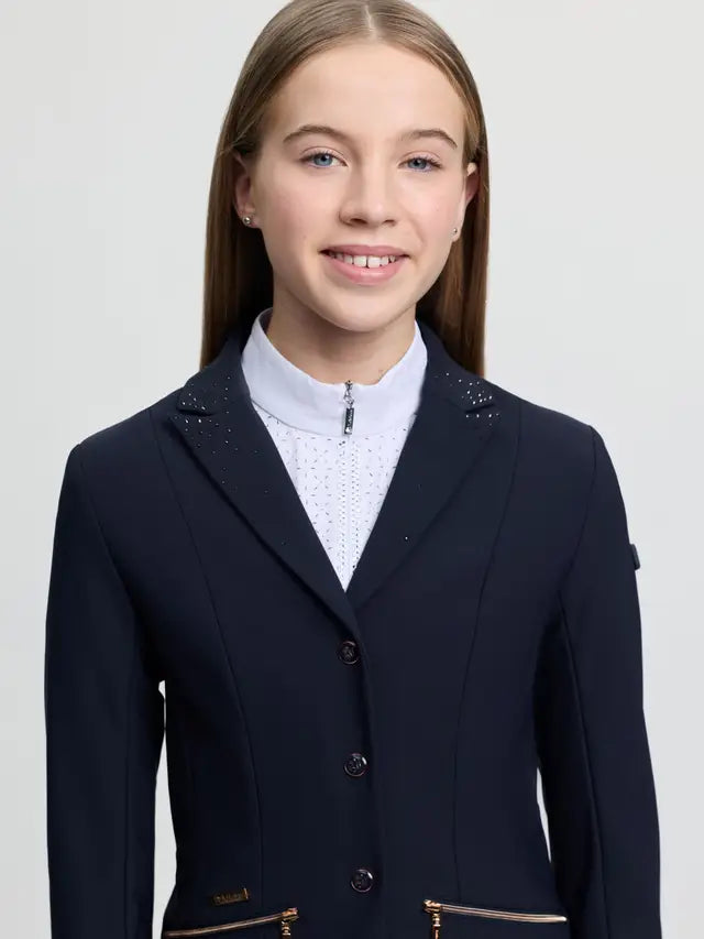 LeMieux Brilliance Junior Pro Show Jacket Navy with rhinestone details for young riders