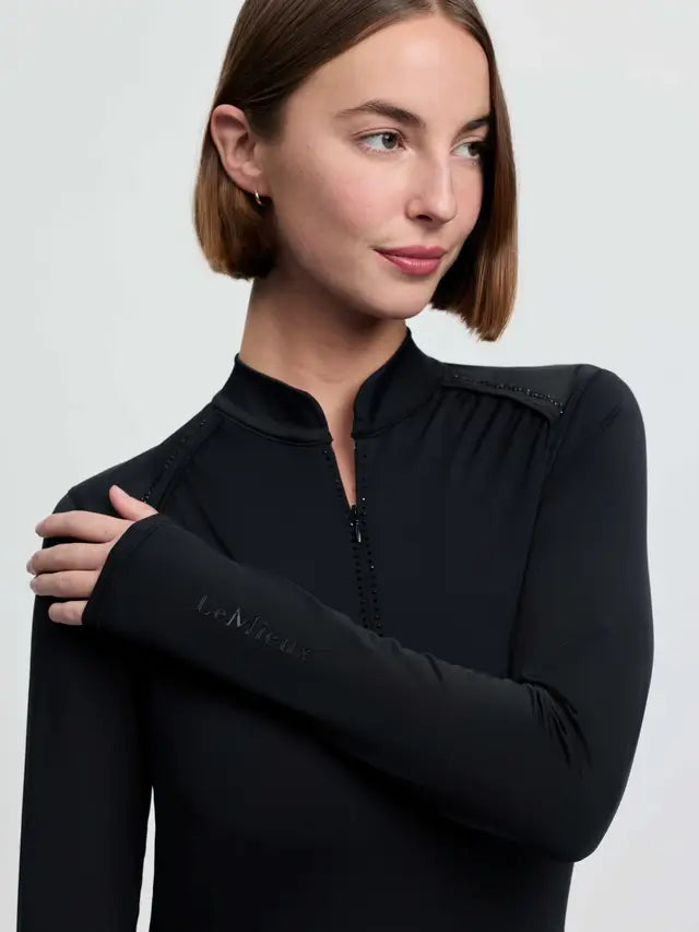 LeMieux Brilliance black long sleeve lightweight base layer with rhinestone detail