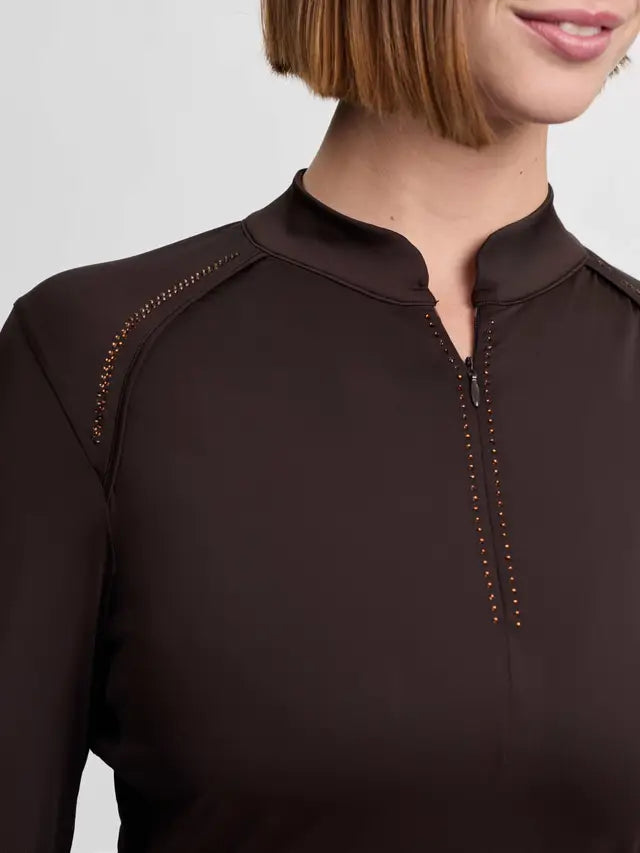 LeMieux Brilliance lightweight base layer in espresso brown with rhinestone detailing
