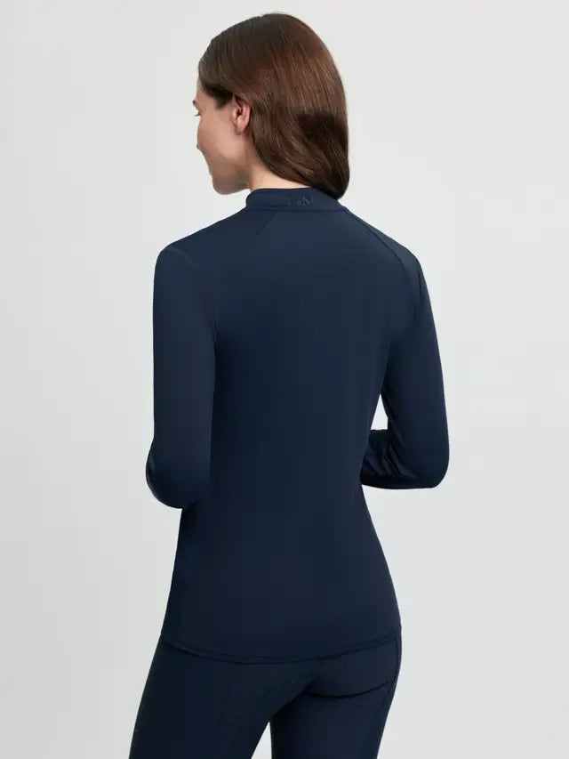 LeMieux Brilliance navy long sleeve women's performance base layer (back view)