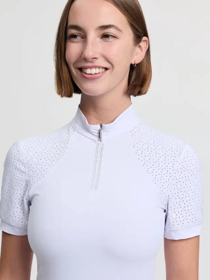 LeMieux Brilliance Verity White Short Sleeve Show Shirt with Rhinestone & Lace Detail