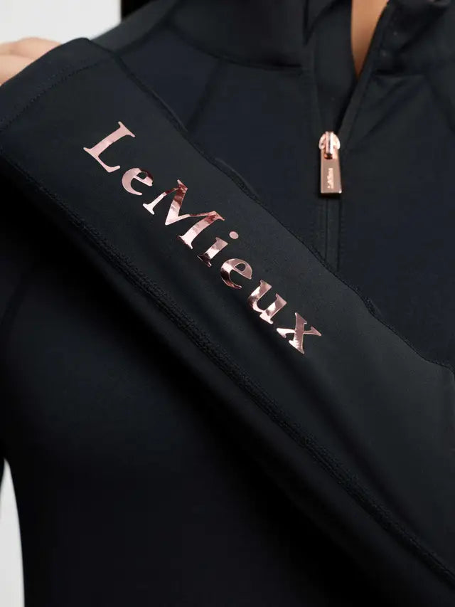 LeMieux Young Rider Sparkle Base Layer Black with rose gold logo on sleeve