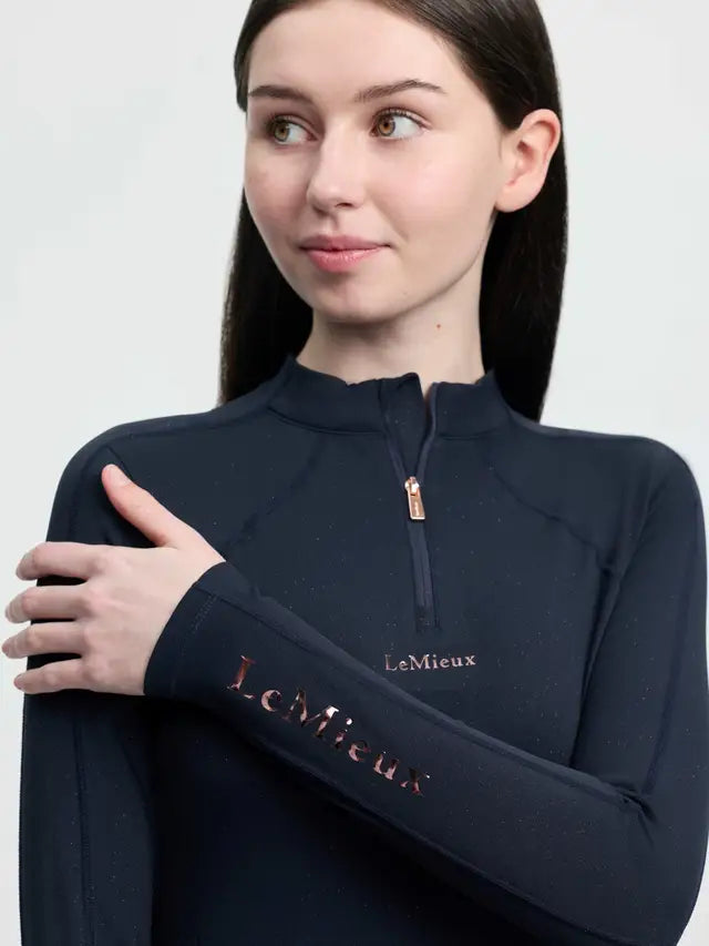 LeMieux Young Rider Sparkle Base Layer Navy - Quarter Zip Performance Top