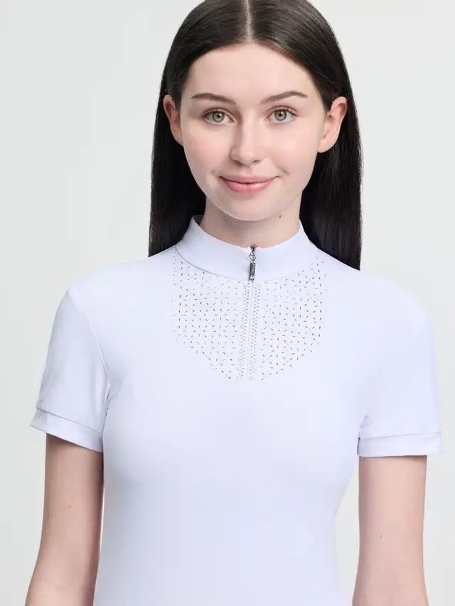 LeMieux Young Rider Brilliance Livvy Short Sleeve Show Shirt White with Rhinestone Details
