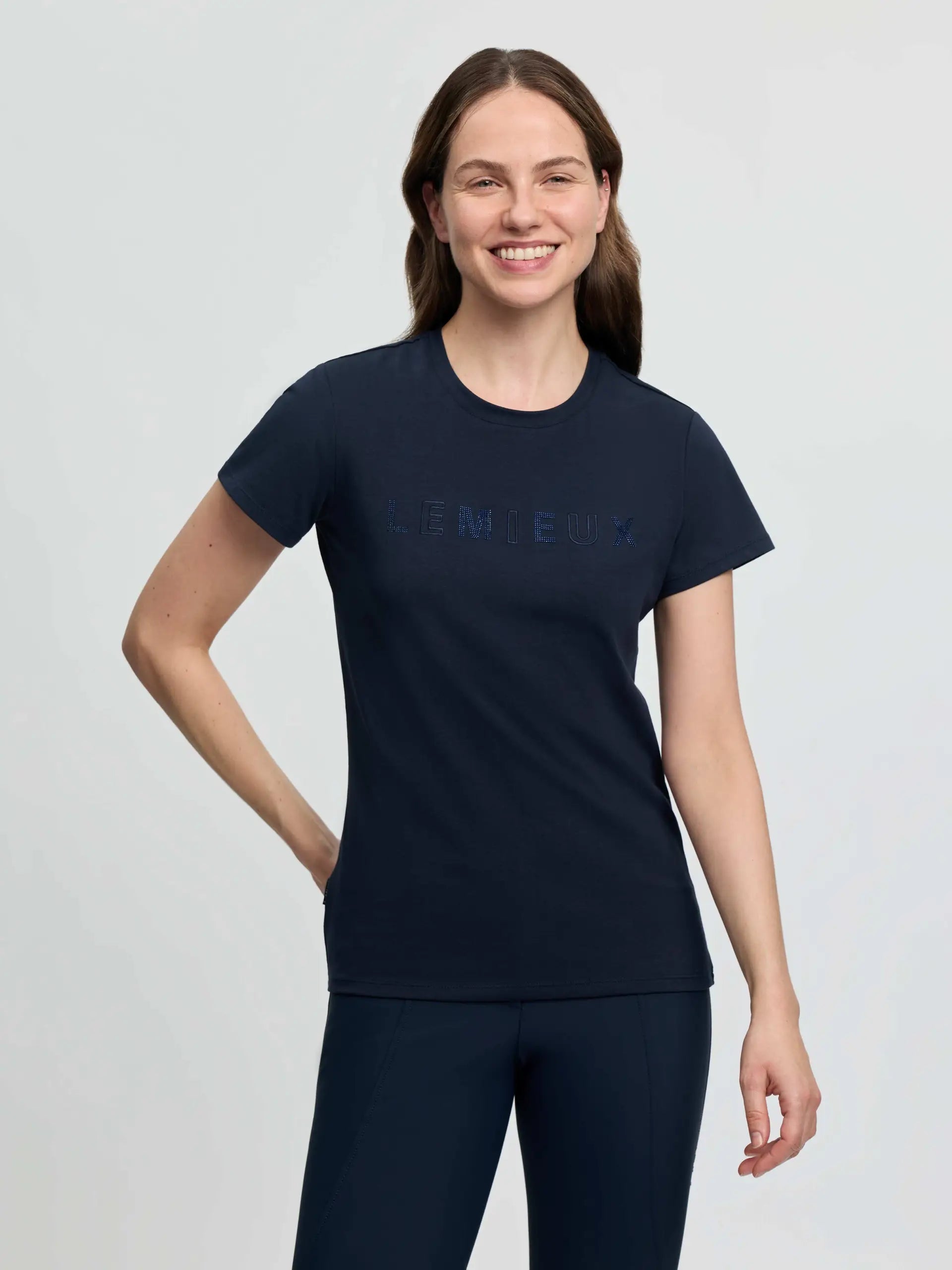LeMieux Brilliance T-Shirt Navy with rhinestone detailing - elegant equestrian wear for riders.